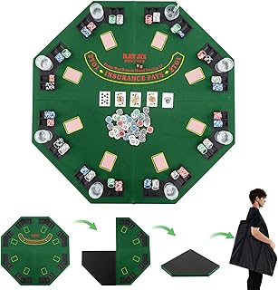 GOPLUS Faltbare Pokermatte, Pokertischauflage für bis zu 8 Spieler, Poker Tischtuch mit Tragetasche & Getränkehalter, achteckiger Poker Tischauflage, für Partys, 120 x 120 cm, Grün