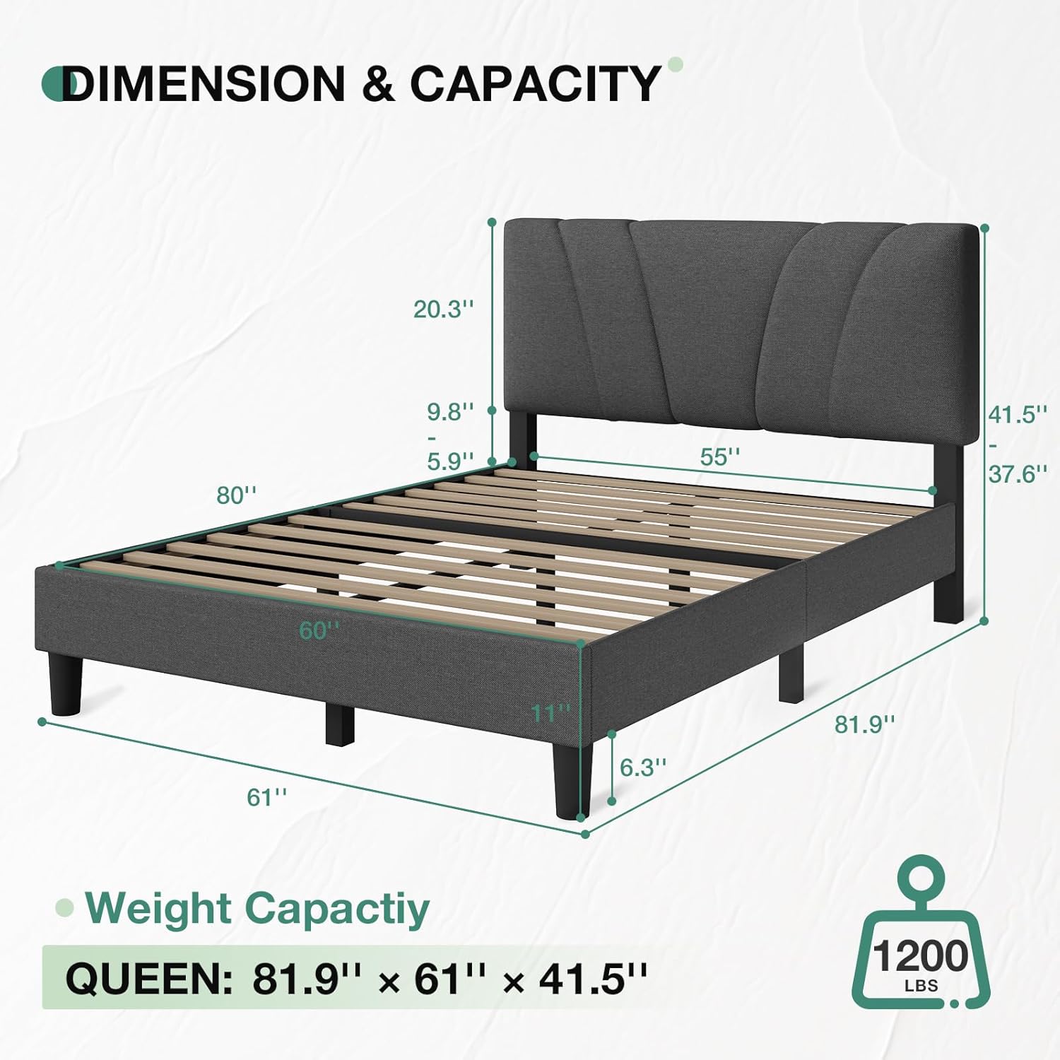 novilla queen size bed frame upholstered platform queen bed frame with adjustable headboard, strong weight capacity, no box spring needed, easy assembly, grey grey queen