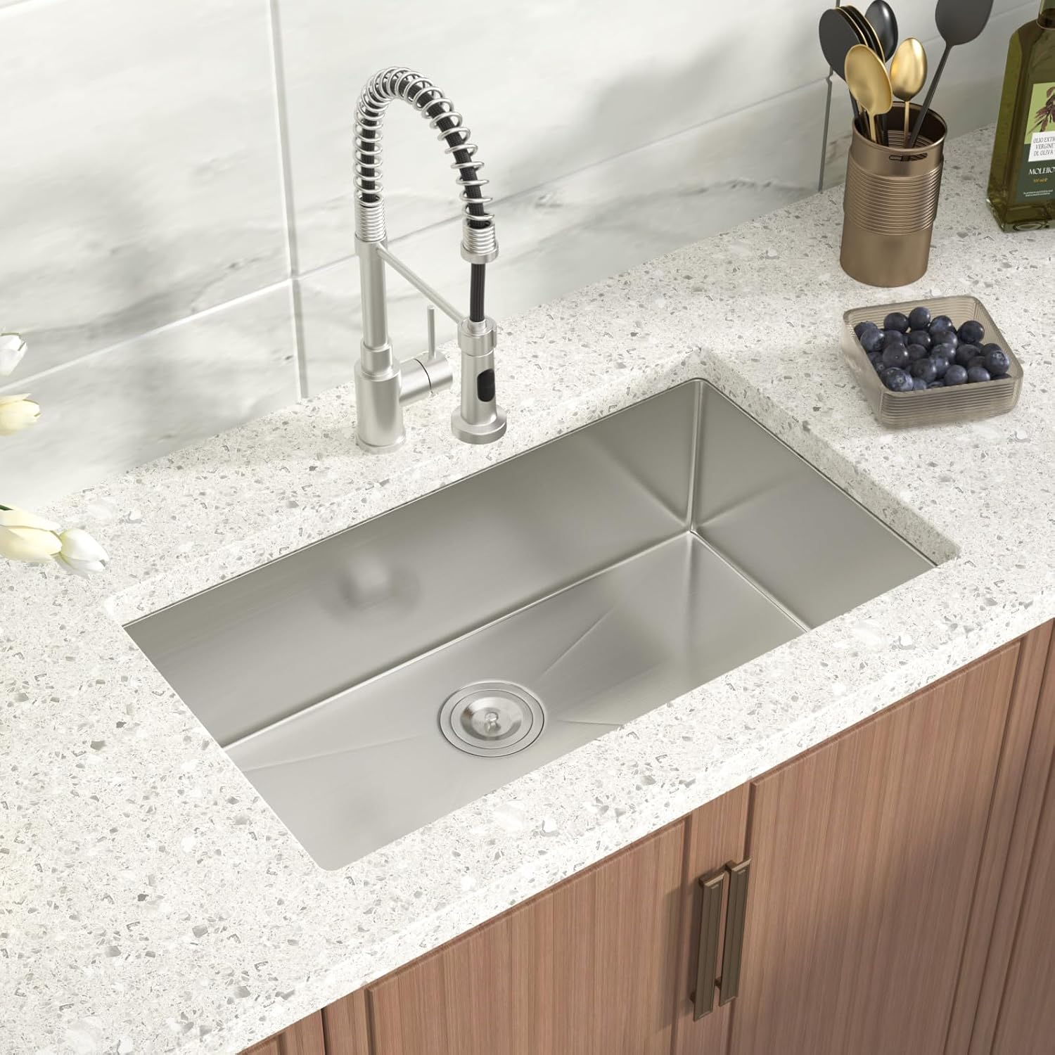 Undermount Kitchen Sink 30x18x9 Inch Deep Single Bowl 18 Gauge Stainless Steel Under Counter Sinks Basin With Drain Strainer