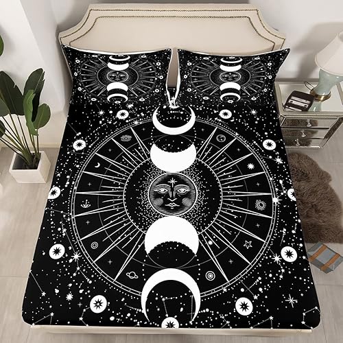 Vista 265 de Erosebridal Juego de sábanas de mariposa azul, tamaño matrimonial, sábanas de hongos y polilla de libélula, sábana encimera de fase lunar, sábana