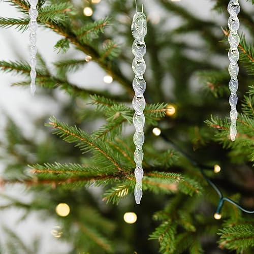 Miniatura 3 de 30PCS Christmas Clear Icicle Ornaments, Threaded Ice Strips Decorative Christmas Tree Hangings for Xmas Party, Wedding(5.3")