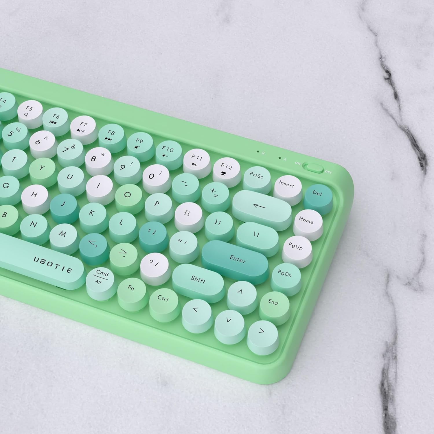 UBOTIE Portable Bluetooth Colorful Computer Keyboards, Wireless Mini Compact Retro Typewriter Flexible 84Keys Design Keyboard (Green-Colorful)