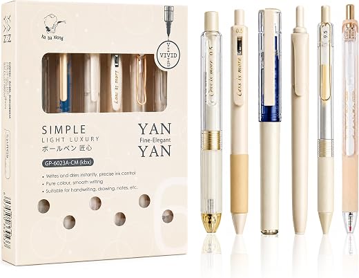 Toyshine 6 pcs Kawaii Click Action 0.5mm Neutral Pens Set High Aesthetic Value Fast Drying Kids Stationery Gift - Beige