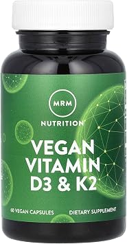 MRM Nutrition Vegan Vitamin D3 & K2 - For Women & Men - PlantBased D3 from Lichens with MK7 Vitamin K2, Vegan Calcium Absorption Support for Bone & Immune Health, Certified NonGMO - 60 Servings