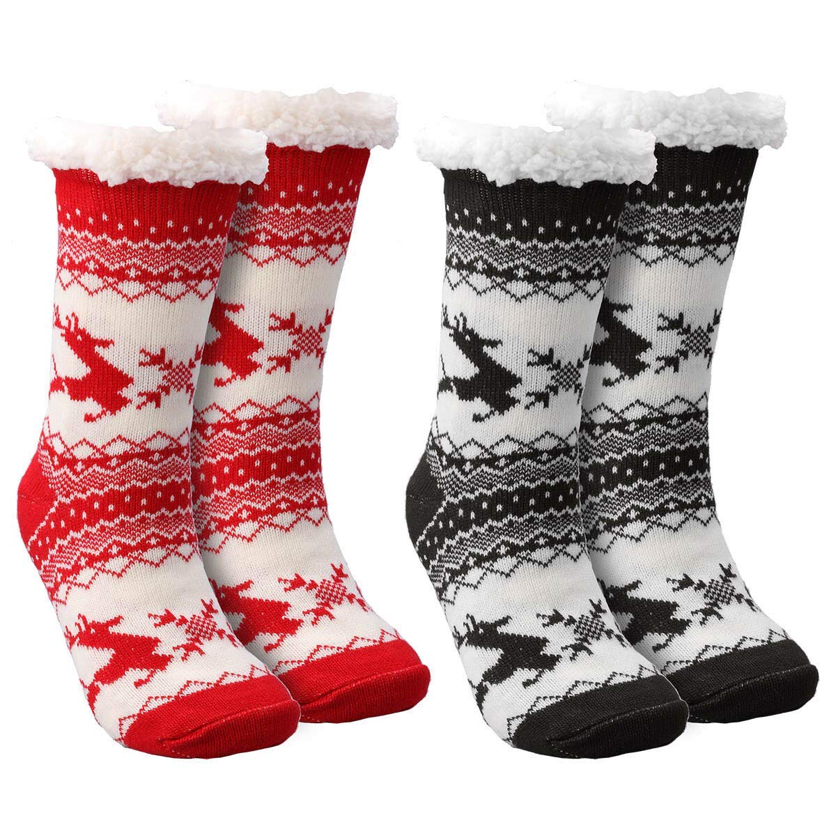 Women's Winter Fleece Lined Thermal Fuzzy Christmas Fully Warm & Comfortable Slipper Socks -2 Pairs Pack (Any 2 Random Colours)-image-12