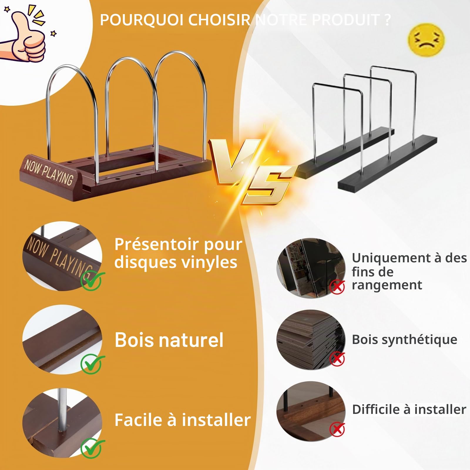 Support de rangement pour disques vinyles évolutif, rétro, pour 30 à 70 vinyles, support en bois et métal, support LP pour CD, albums, avec 5 poches intérieures