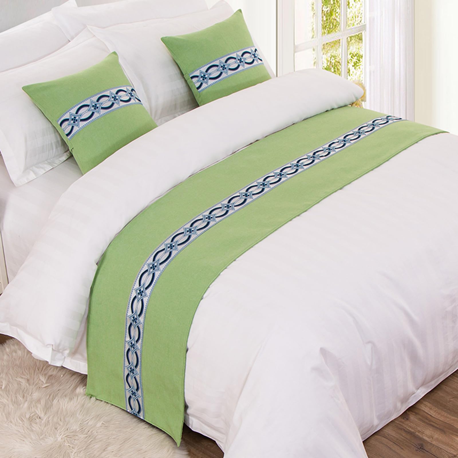 QRGMKL Graphic Print Bed Runners King Size, Luxury Bed Scarf Double Bedspread for Bedroom Hotel Home Decoration-Cyan||210X50cm for 1.5m Bed