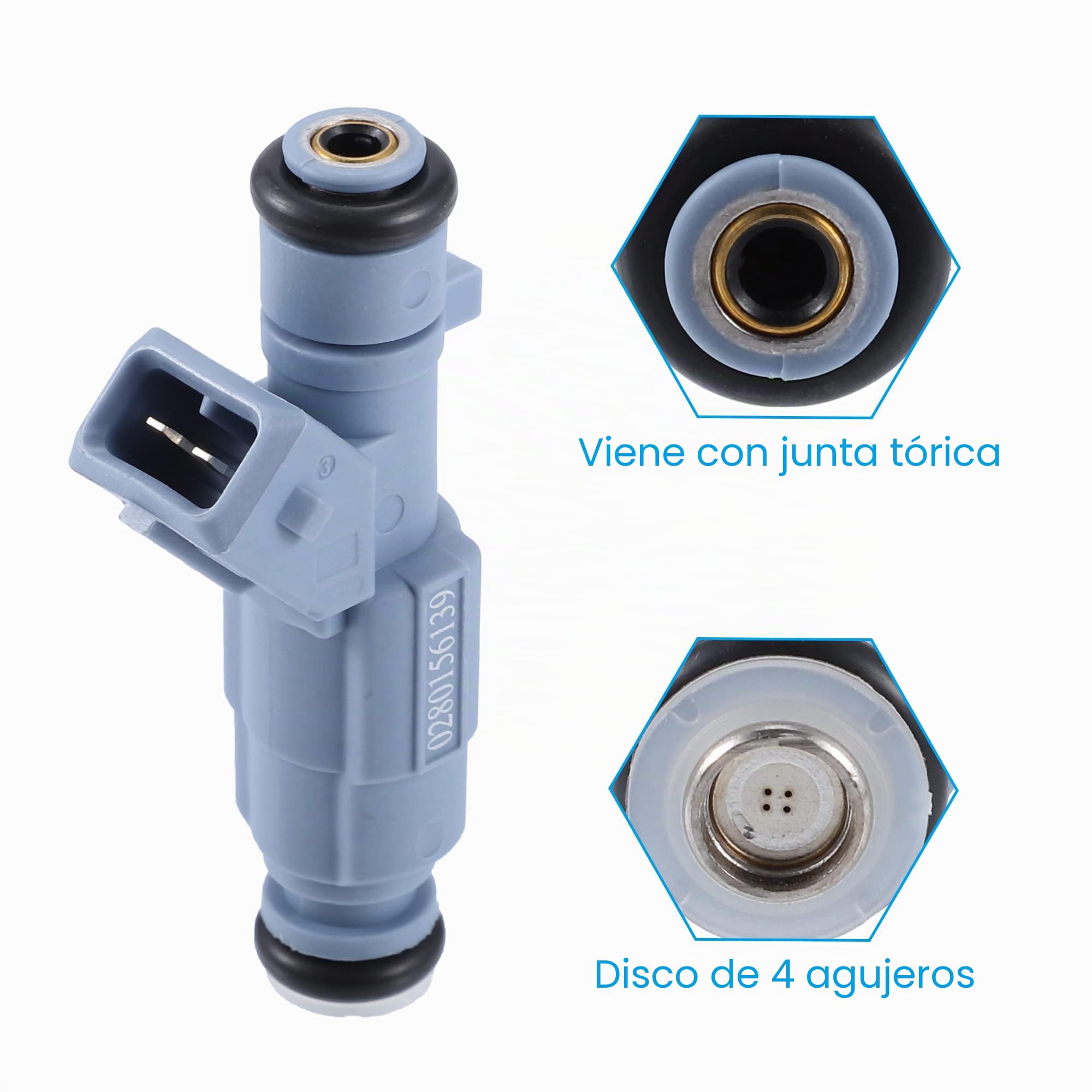 A ABSOPRO 4Uds Inyector De Combustible Para Peugeot 206 2.0L 03-07 | 4 Orificios, Oe 0280156139, Tamaño 75X32X20Mm, Para Citroen C4 2.0L 2004-2010, Para Peugeot 307 2.0L 2003-2009
