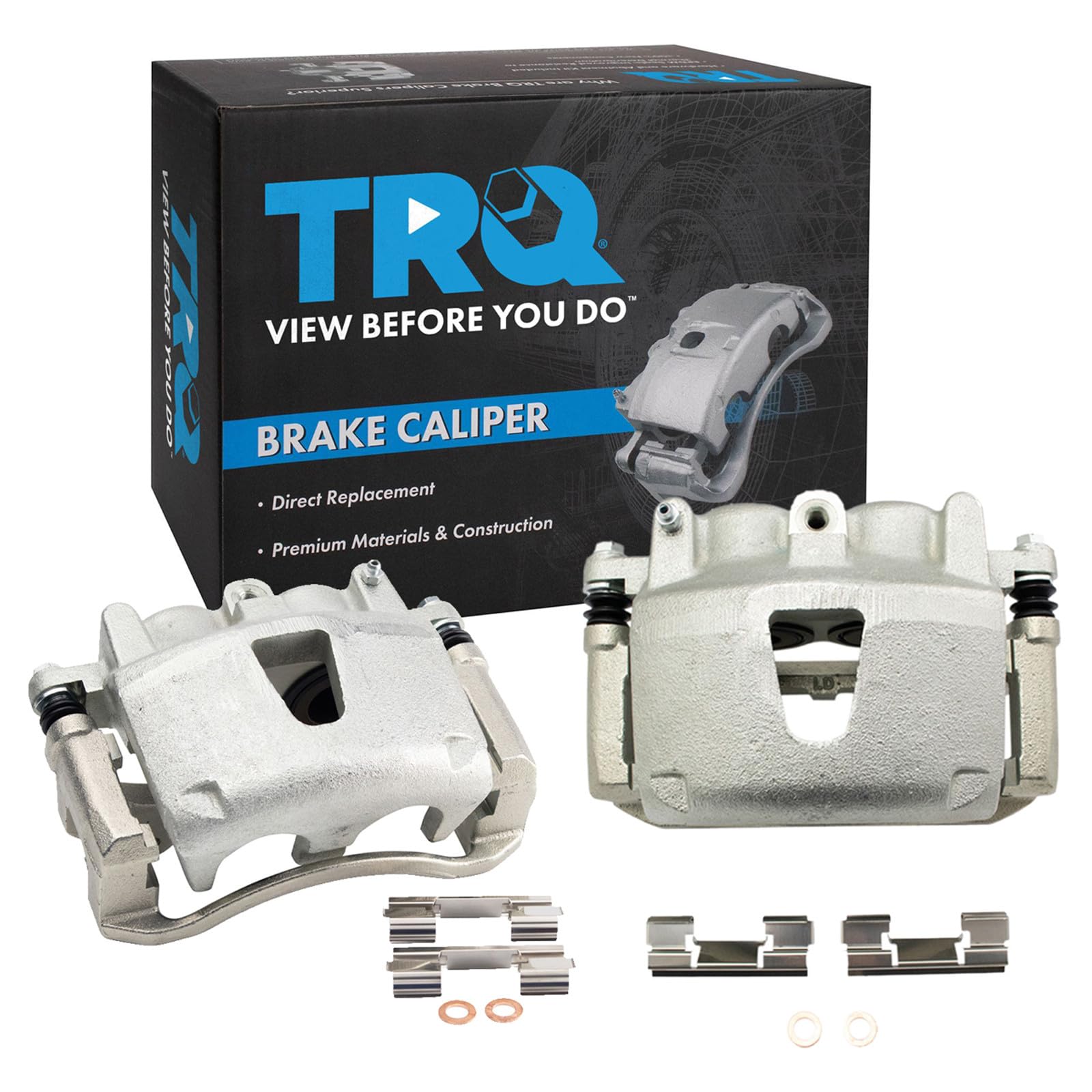 TRQ Front Brake Caliper Set Zinc Coated Brackets Hardware