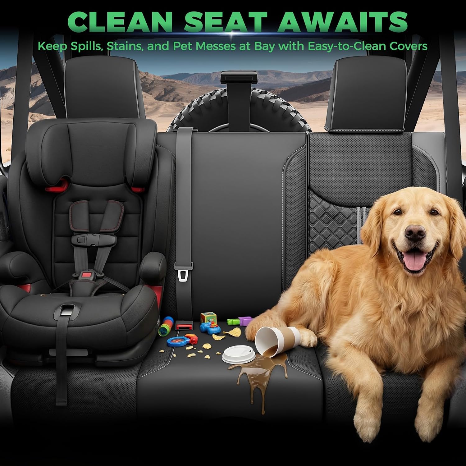 for Jeep Wrangler Seat Covers JK 4 DR 2013 2014 2015 2016 2017, Custom Fit Car Seat Covers Full Set, Waterproof Leather Seat Protector, BlackGrey