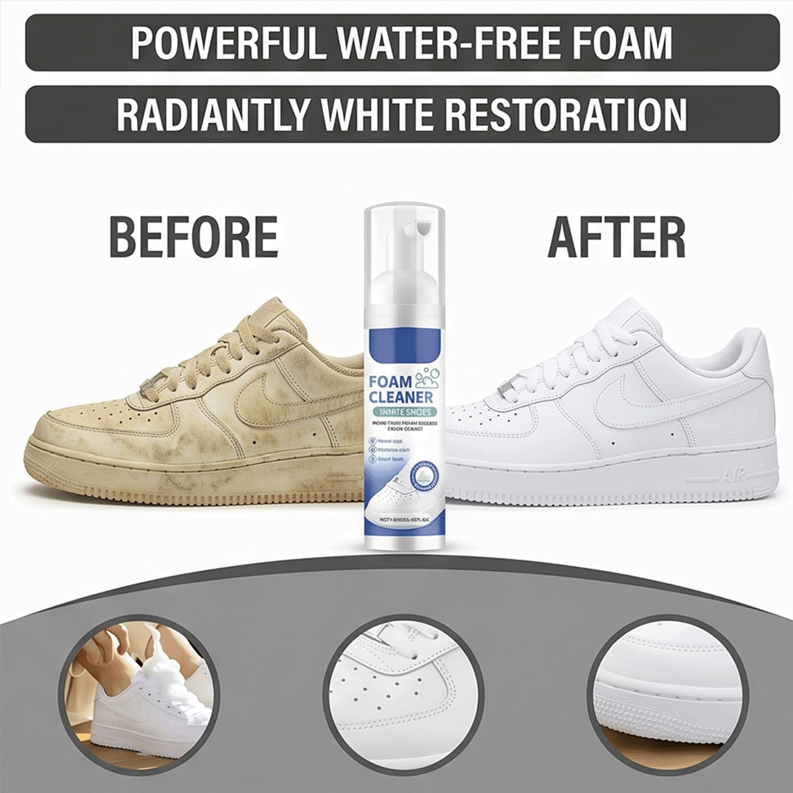 Weißer Schuhreinigungsschaum, wasserloser, spülfreier, schäumender Schuh-Reiniger, trocken abwischbarer Schuh-Reinigungsschaum, Chaussure Whitener für Turnschuhe, Instant-Fleckenentferner (5 stücke)