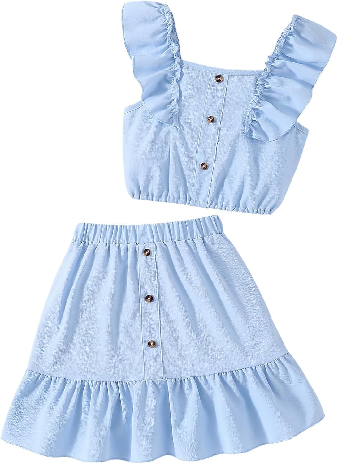 Floerns Girl's 2 Piece Outfit Buttoned Ruffle Tank Top and Elastic Waist Skirt Set
