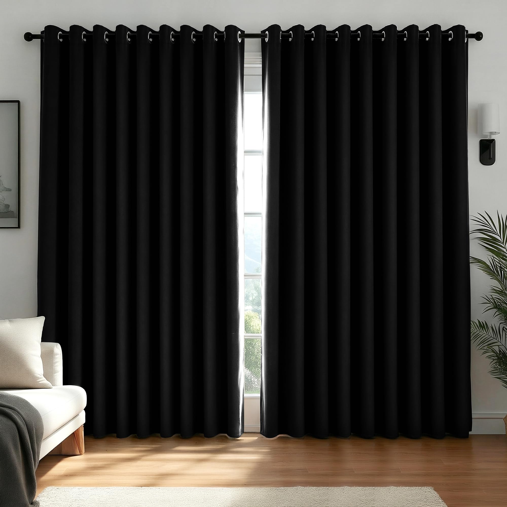 Deconovo Black Curtains Eyelet Thermal Insulated Curtains 118"x108" 1 Pair — image 1