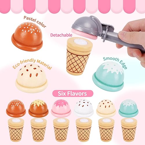 Miniatura 3 de Juguetes de helado de madera para niños pequeños de 3 a 5 años, juguetes de madera para niños, accesorios de cocina, juegos de comida para niños,