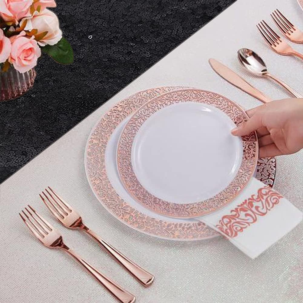 Black Sequin Table Runner 4Pack 12 x 108 inch Long Table Runners,Glitter Shiny Fabric Runner for Round Rectangle Table Decorations Reception Party Graduation Event Halloween Birthday Banquet