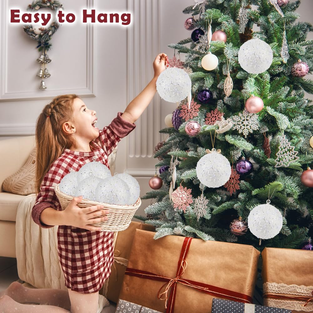 Oairse Palline di Natale grandi, 10 cm, 6 pezzi, infrangibili, bianche, per albero di Natale, glitter, decorazioni per albero di Natale, Halloween, vacanze, matrimoni, feste