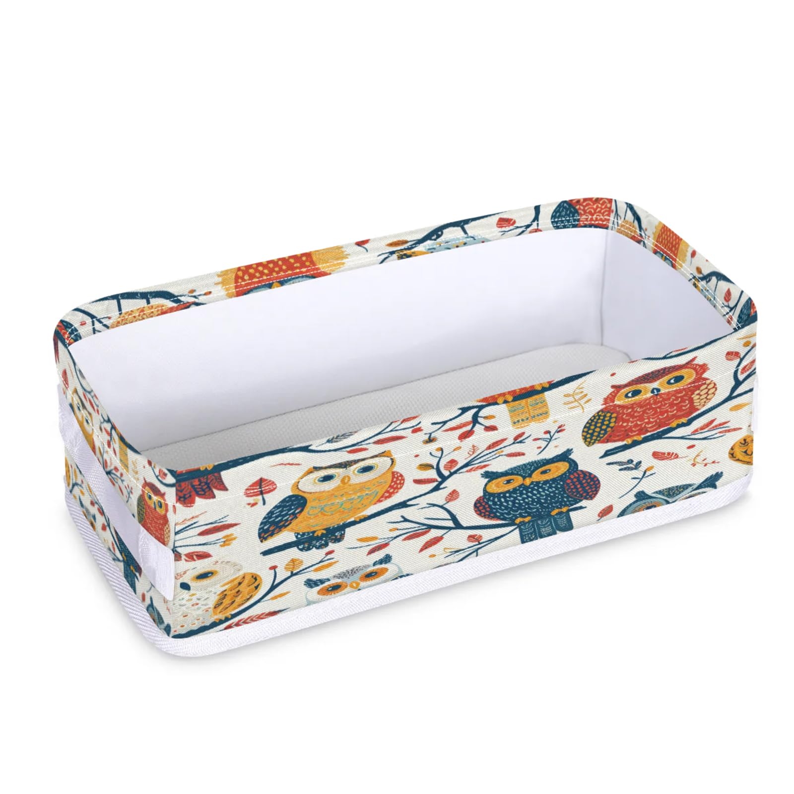 Tablerazzi Toilet Tank Topper Paper Basket with Handle, Owl Colorful Bathroom Storage Basket for Organizing, Small Fabric Storage Bins for Bathroom Decor