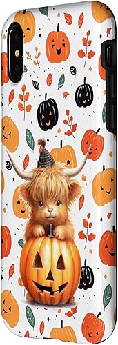 Miniatura 8 de iPhone 13 Pro Vintage otoño calabaza escocesa Highland Baby Cow para otoño caso