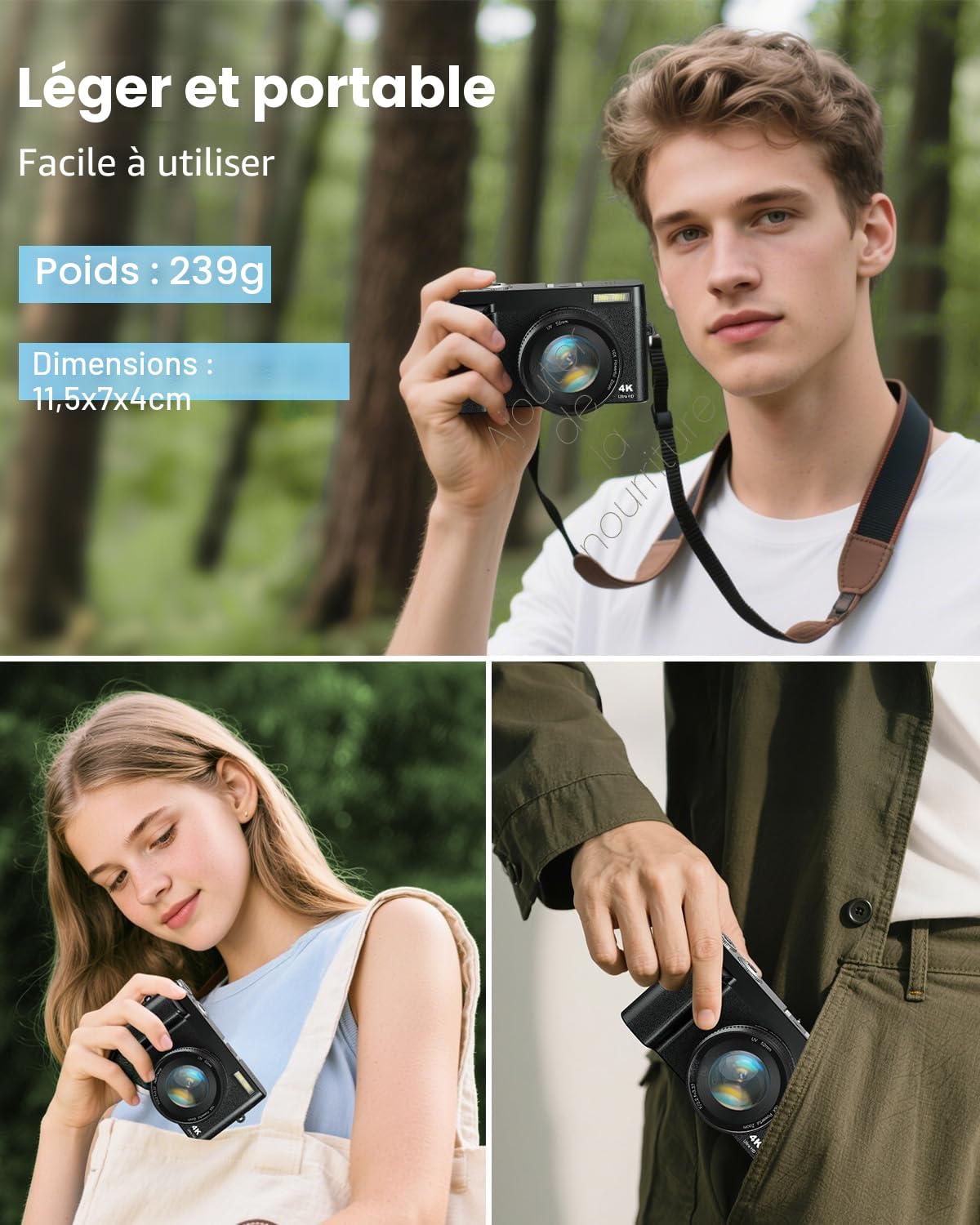 Appareil Photo Numérique 4K,48MP Autofocus avec Écran Rabattable 180°, Zoom Numérique 16X Appareil Photo vlogging avec Carte 32GB, 2 Batteries, pour Débutants