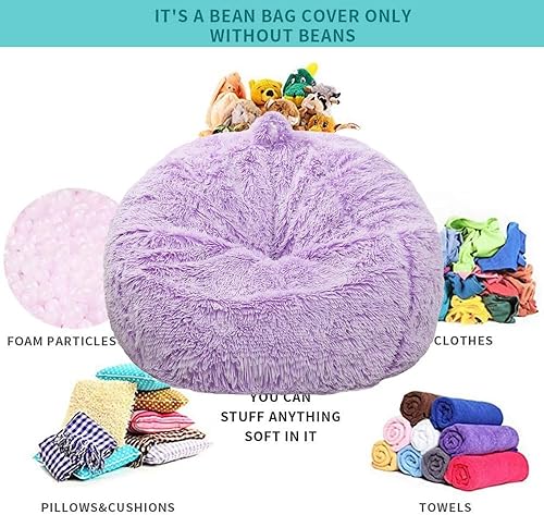 Miniatura 3 de Funda para puf de almacenamiento de animales de peluche mullidos (sin relleno), funda cómoda de piel sintética para organizar juguetes de peluche o