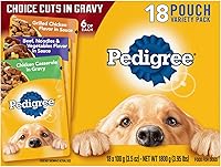 GYCO Pedigree Choice Cuts in Gravy Wet Dog Food Variety Pack, 18x 3.5oz Pouches - Skin & Coat Nutrition, Meaty Flavors