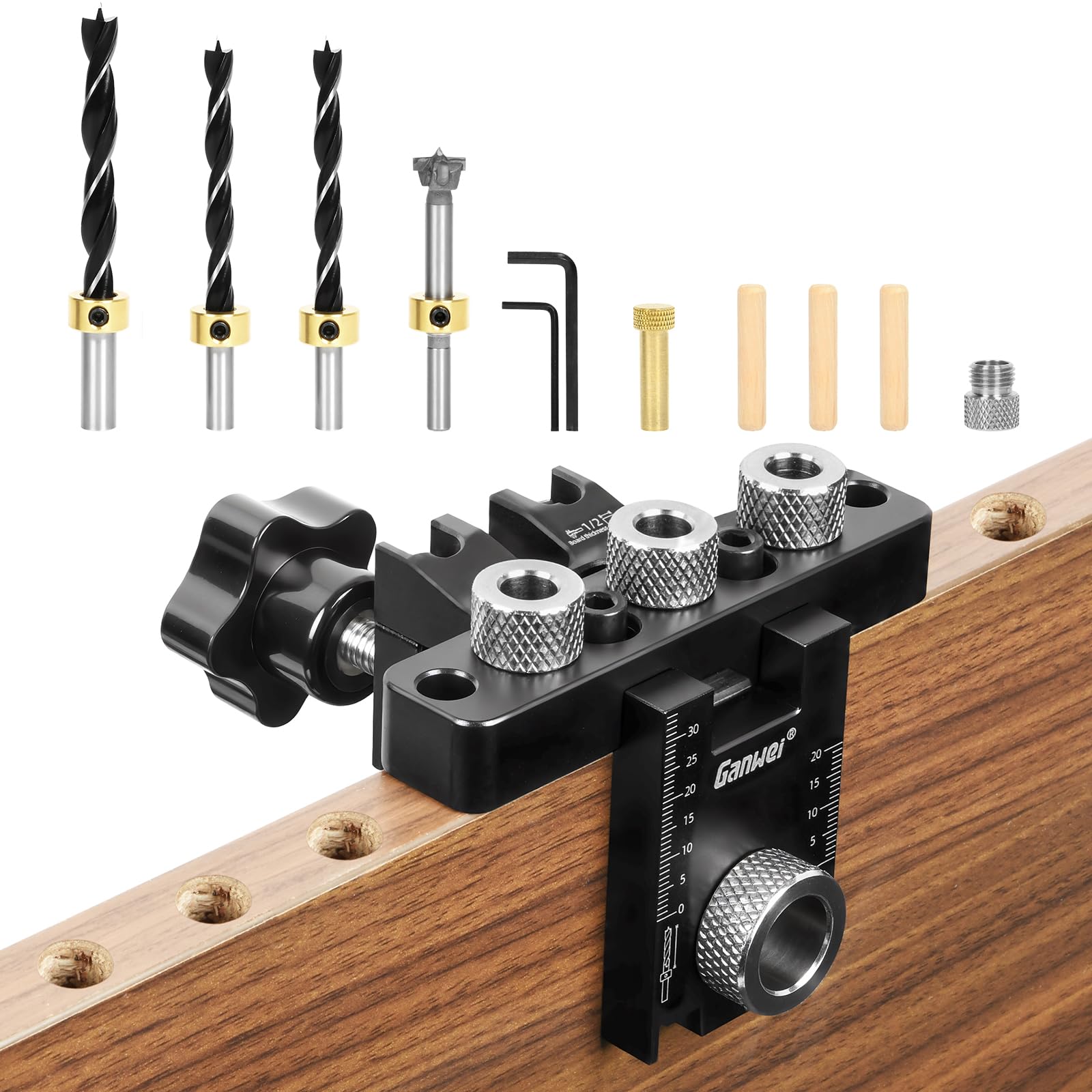 Flintronic Dima per Spinatura Legno, 8/10/15 MM Spinatrice per Legno, 3 in 1 Dima per Fori a Tasca, con clip di posizionamento di regolabile Localizzatore Guida di Perforazione Regolabile
