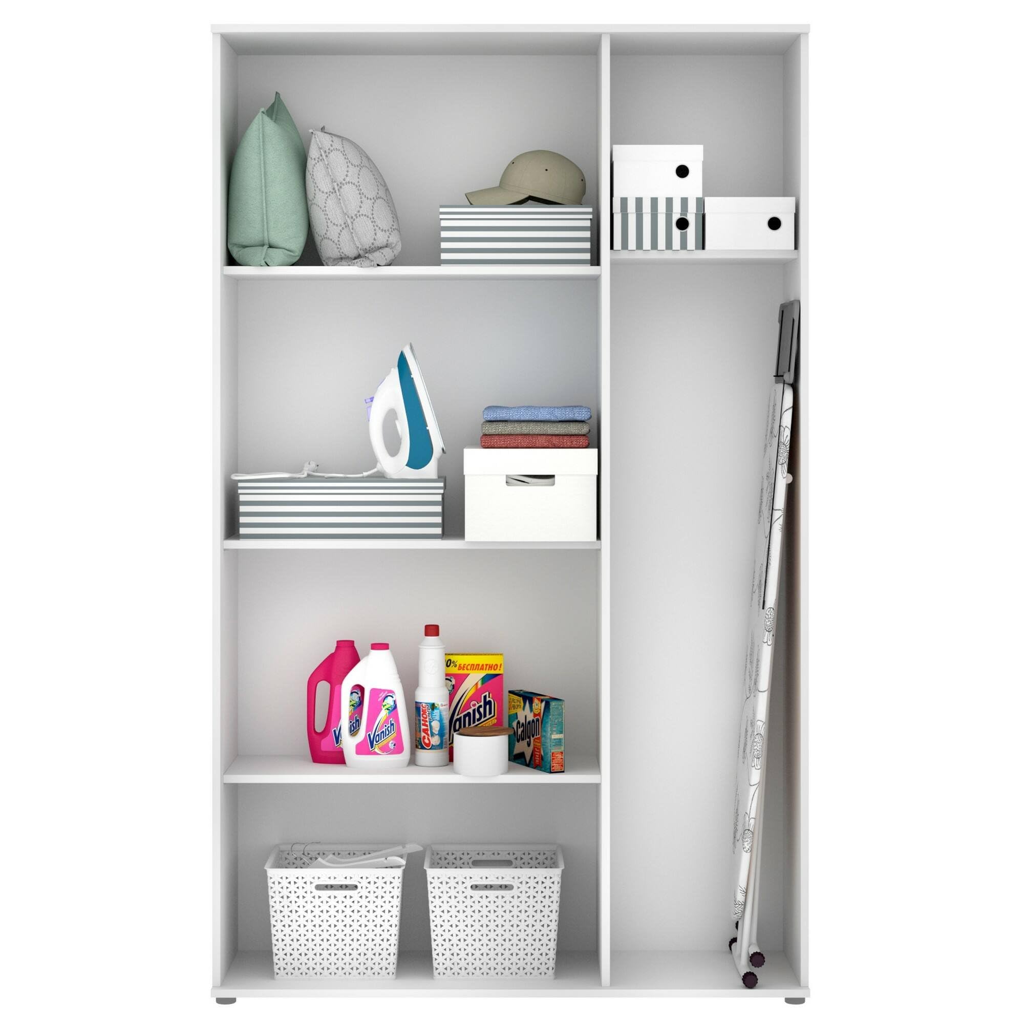 Dmora Armadio Multiuso Grande Sillano 35x190h cm Bianco 4 Ripiani Portascope, Apertura Battente