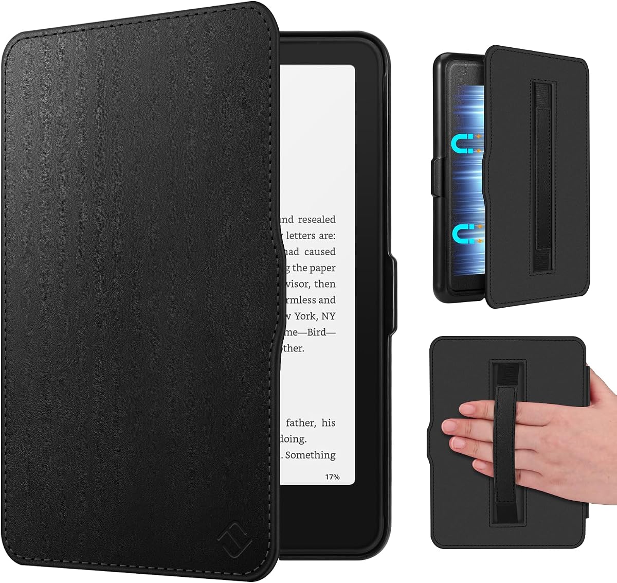 Fintie Case for 7" Kindle Paperwhite 12th Gen 2024 & Kindle Colorsoft | Built-in Hand Strap, Lightweight Slim Hard Back Shell Cover, Auto Wake/Sleep, for Kindle Paperwhite 2024, Black