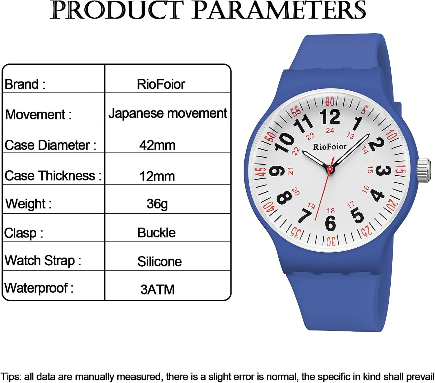 Waterproof Analog Unisex Nurse Watch for Nurses,Nursing Students,Medical Professionals,Women,Men with Easy to Read Military Time Dials,Second Hand and 24 Hour,Soft Breathable Silicone Band.