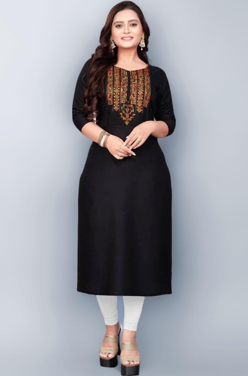 Women's Raghav Silk Cotton Blend Straight Embroidery Straight Fit Kurti