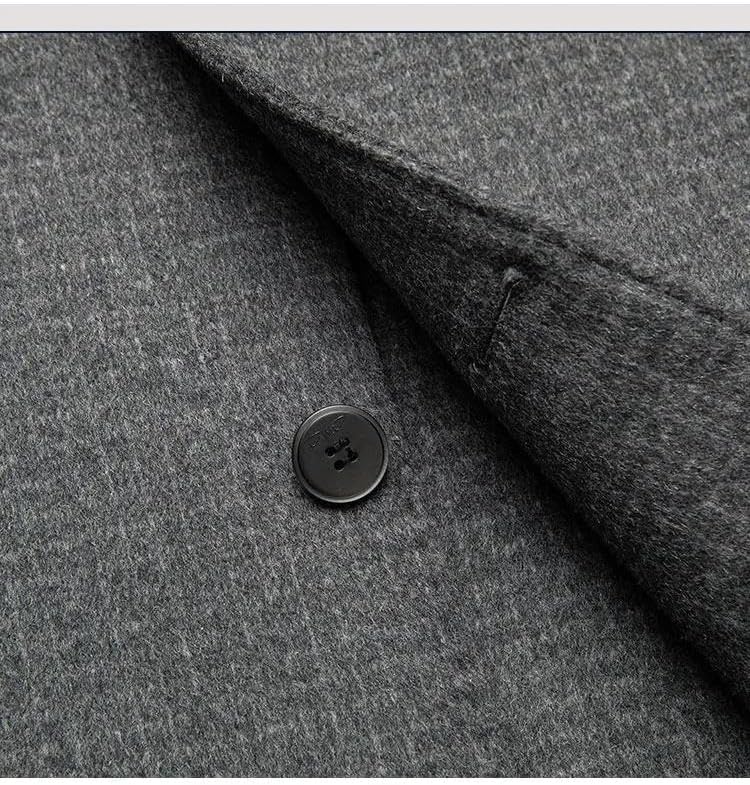 Men's Notch-Collar Double-Faced Wool Jacket Winter Casual Mid-Length Pea Coat