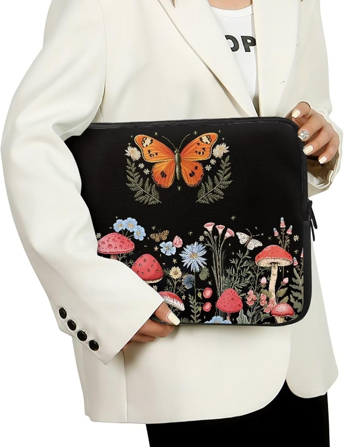 doginthehole Laptop Sleeve Case 15 inch Aesthetic Mushroom Butterfly Design Shockproof Computer Bag for Women Girls Waterproof Protective Carrying Case for Laptop Computer Tablet image 3