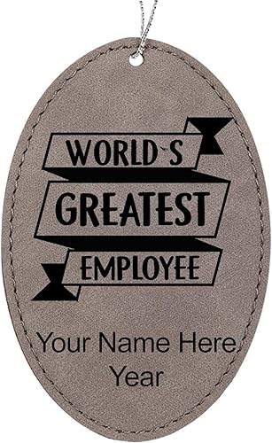Miniatura 10 de LaserGram Adorno de Navidad personalizado, el mejor empleado del mundo, piel sintética, idea de regalo personalizada grabada con láser