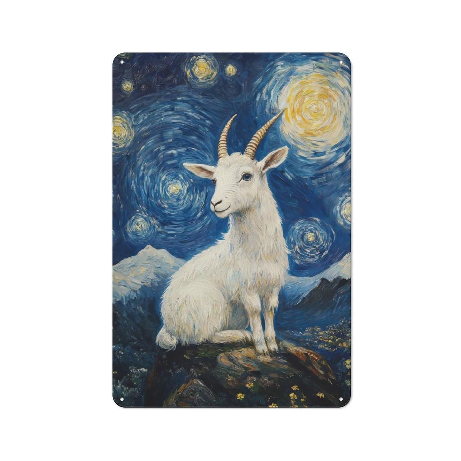 Junmoney Goat Under Starry Night Classic Metal Sign 30X20cm Featuring Bar Wall Plaque For Diner, Restaurant, Shed Or Kitchen