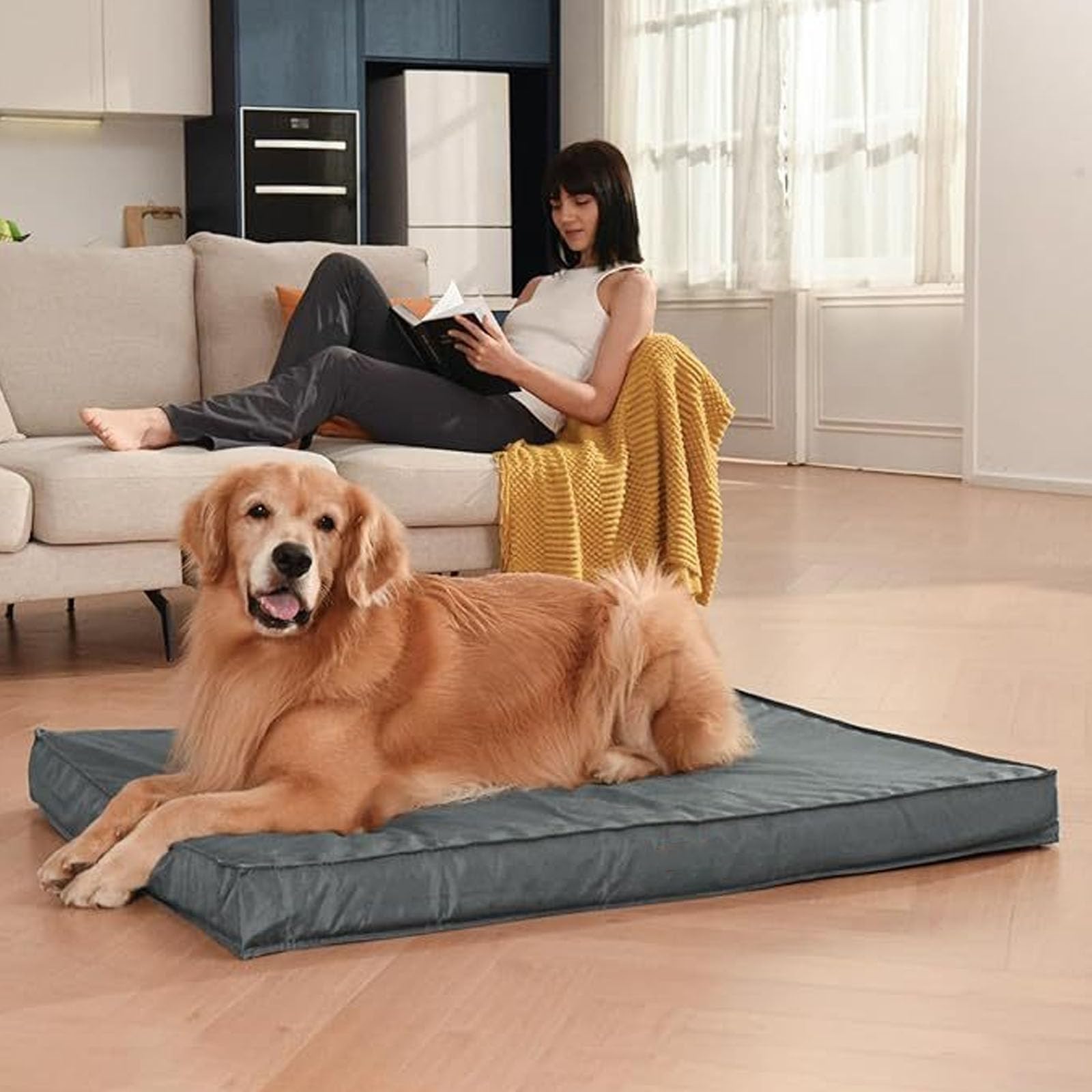 Cuccia per Cani da Esterno Impermeabile, Materassino per Animali Domestici in Schiuma A Nido d'Ape con Fodera Rimovibile E Lavabile, Lettino per Cani in Memory Foam per Gabbia,L