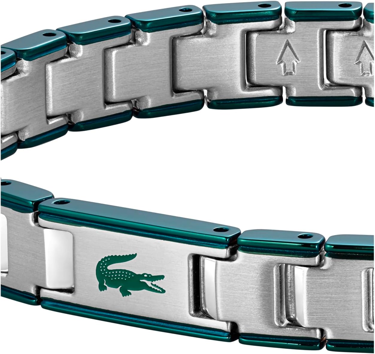 Lacoste Men's Metropole Edge Link Bracelet - Watch-Inspired H-Link Design with Green Enamel Crocodile - Gift for Him
