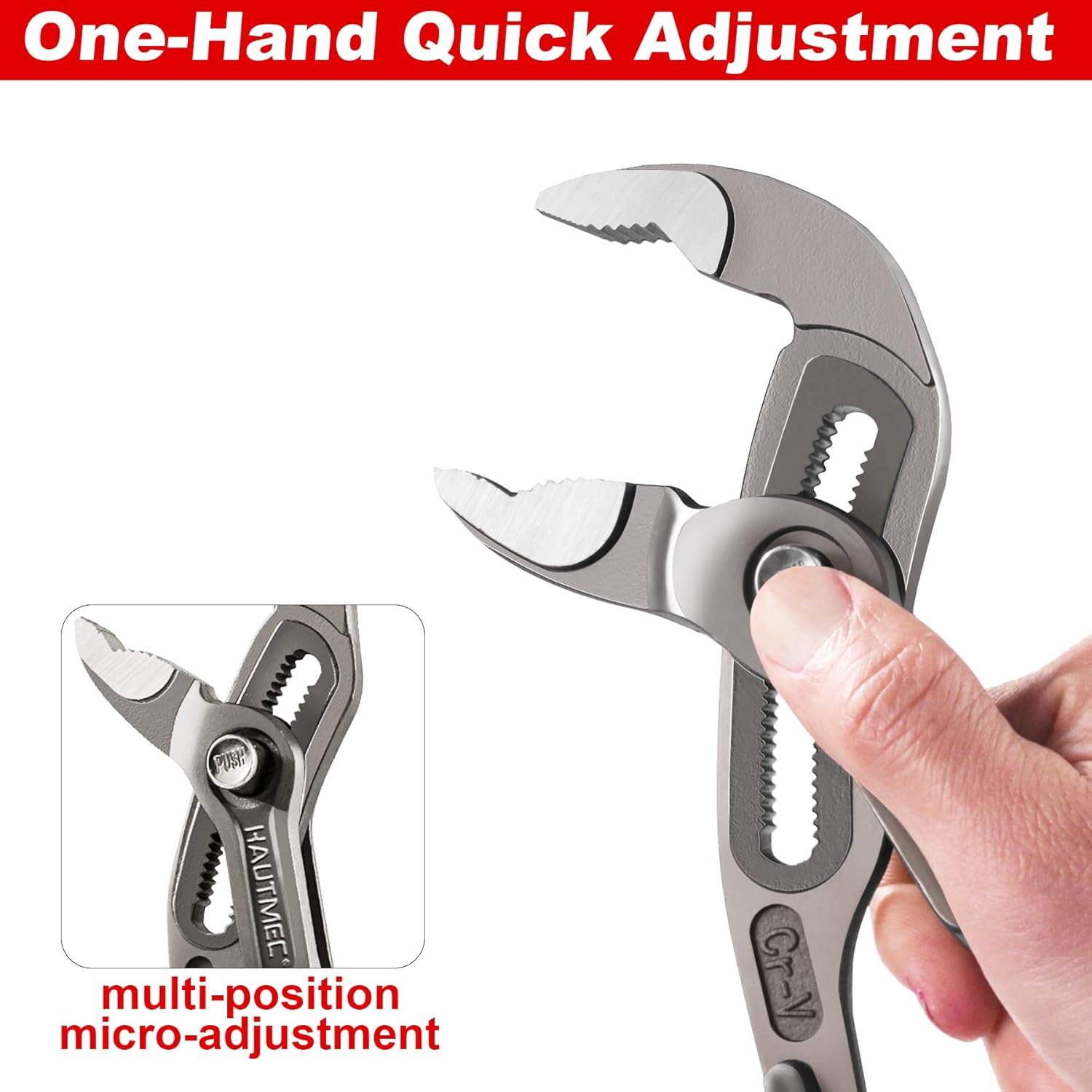 HAUTMEC 3 PCS Water Pump Pliers Set, Fast Adjustable Tongue and Groove Joint Pliers Tool Set,V-Jaw with Comfort Grips, 7 10 12Inch Plier Rust-Proof CRV Steel Construction for Plumbing HT0370-PL