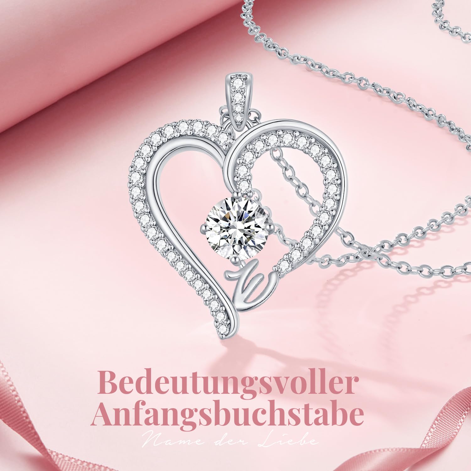 CDE Kette Damen mit Buchstabe Anhänger Herz Anhänger