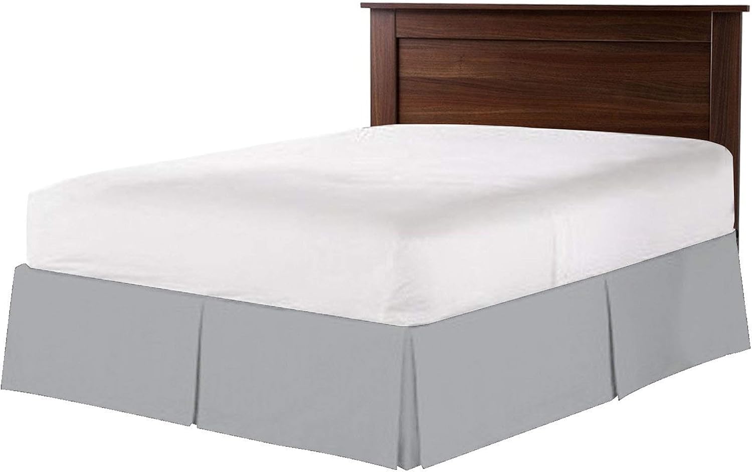 Box Pleated Bedskirt - Split Corner Bedskirt Full Size - Luxury Pleated Dust Ruffle Bedskirts - 100% Egyptian Cotton 800 TC Box Pleated Bed Skirt - 12 Inch Drop Full Box Pleated Bed Skirt, Silver