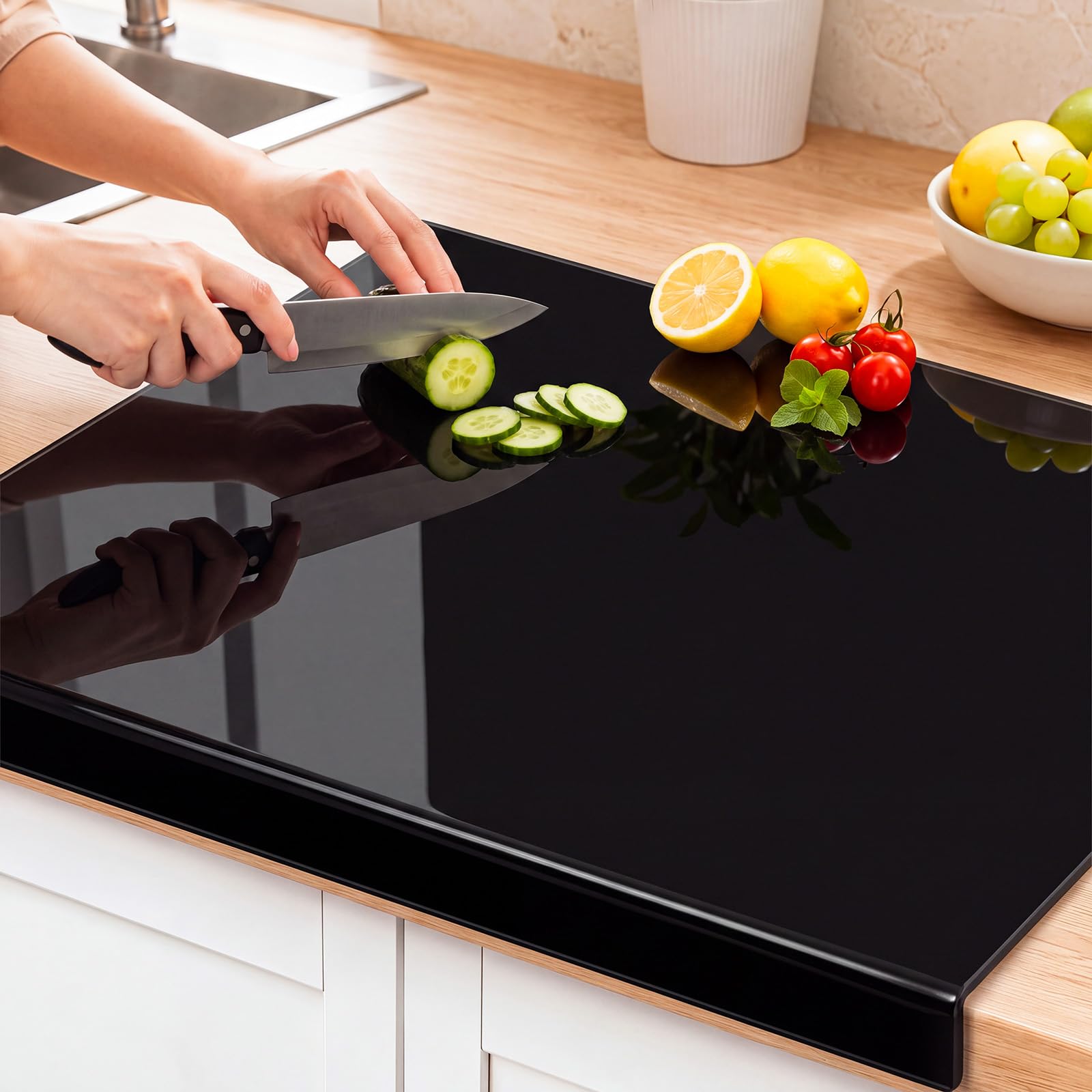 Wesiti Black Acrylic Cutting Board with Counter Lip, 30"L x 20"W, Medium
