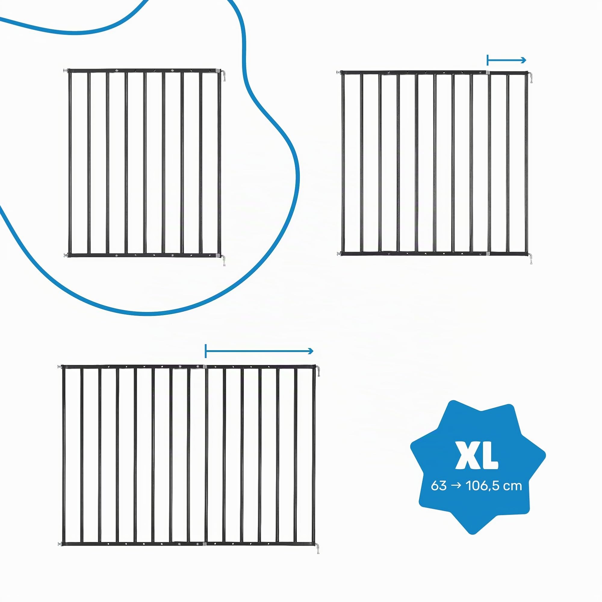 Badabulle Barrière de Sécurité Enfant Safe&Protect XL - Barrière Fixation Vis, Barrière Extensible (60 à 106,5 cm) - Ouverture Facile, Noir