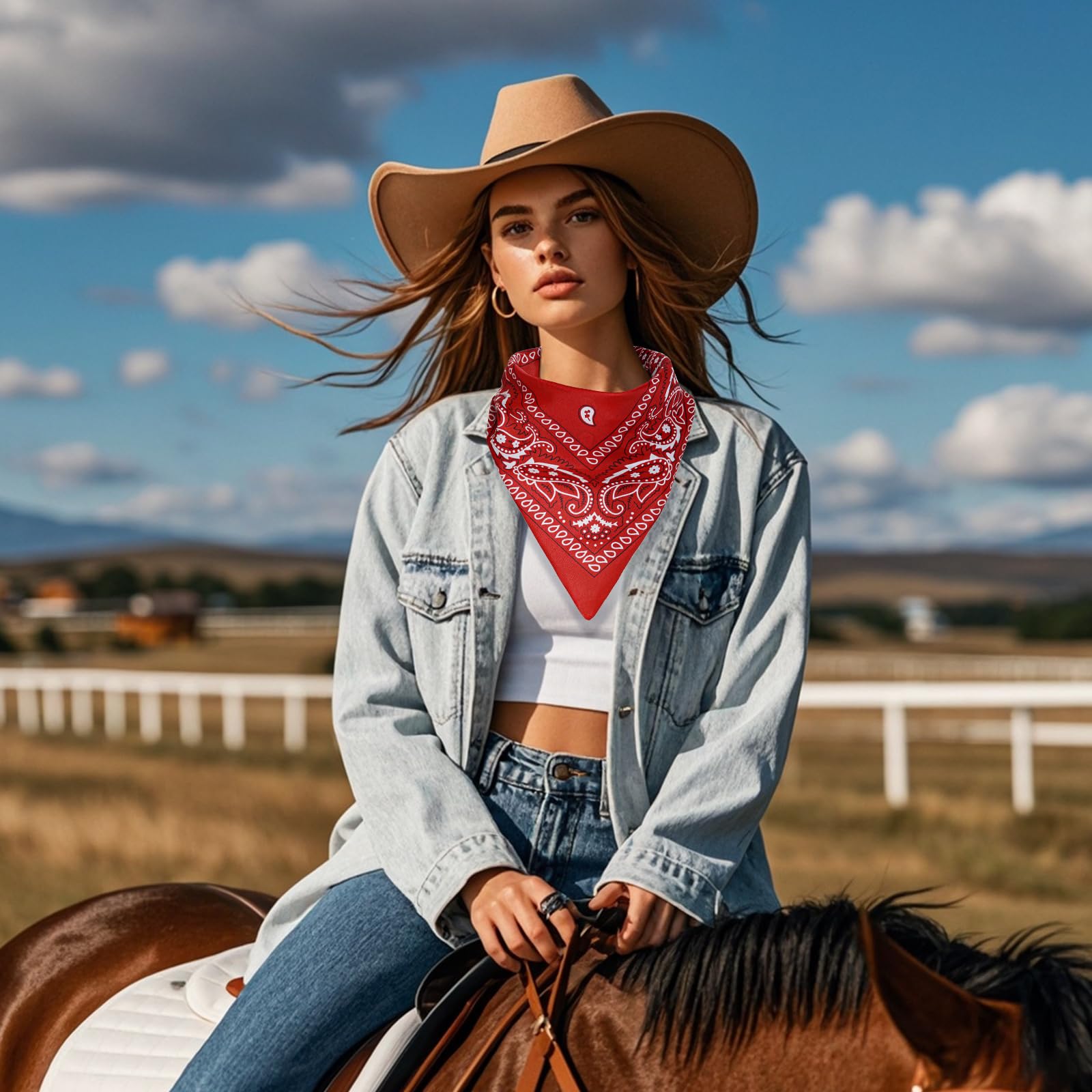 Bandanas for Women Men Cowboy Bandana Handkerchief Headband Face Mask Bulk for Party Costume