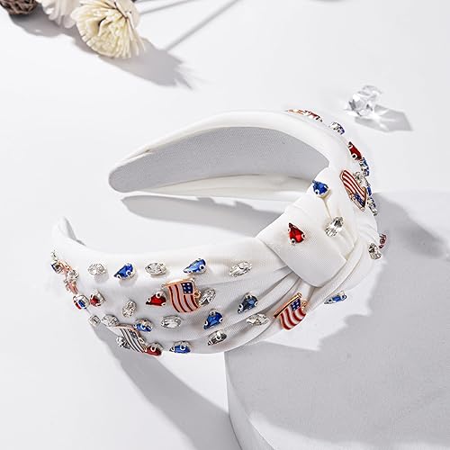 Miniatura 2 de Diademas para el 4 de julio con diamantes de imitación anudadas para mujer, rojo, blanco, azul, cuentas de cristal con cuentas, banda ancha con nudo