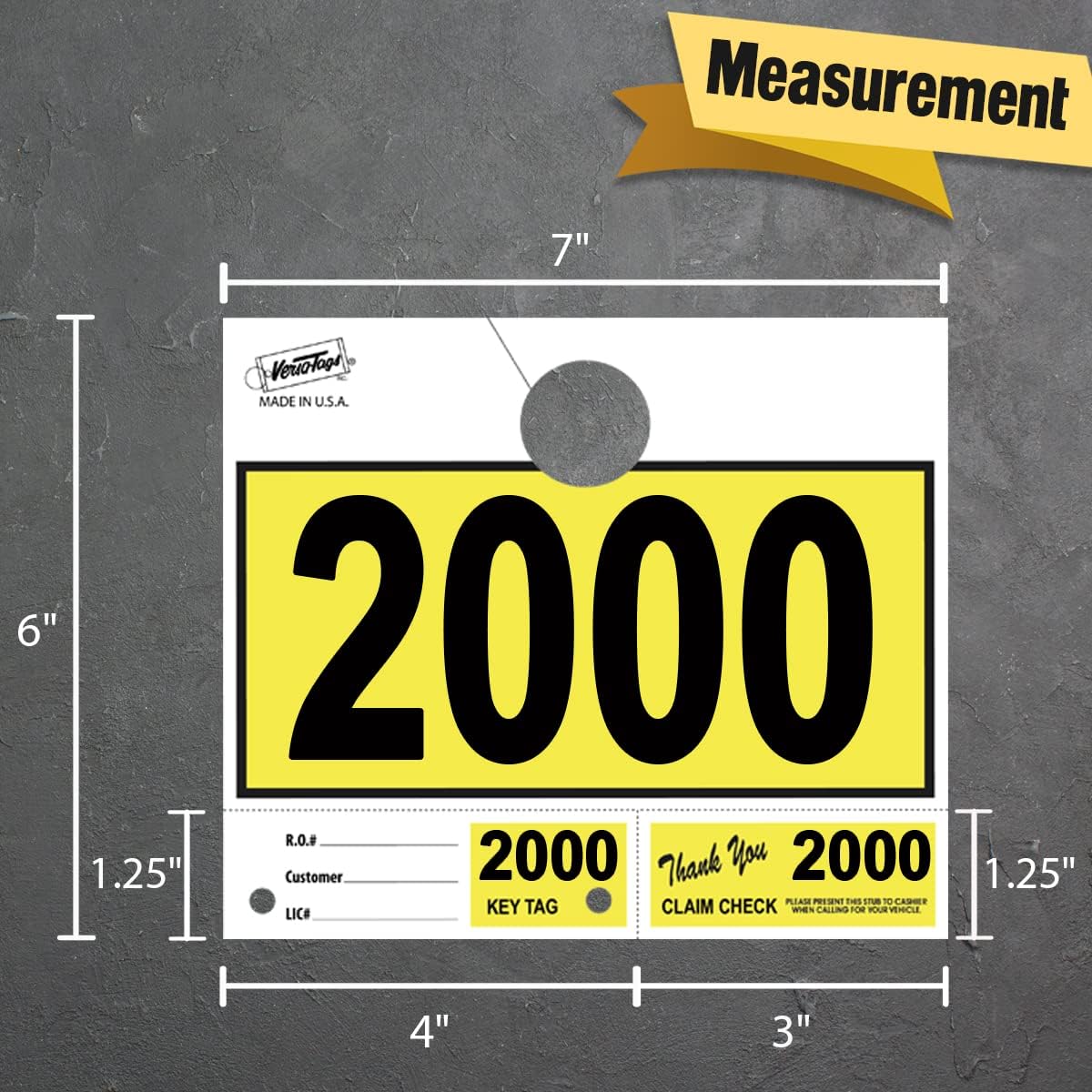 3000 Automotive 3 Part Service Dispatch Numbers Mirror Hang Tags Numbered 2000, 3000, 4000 RL78 Style Color Coded Yellow Service Dispatch Numbers with 1.25” Slotted Hang Tag Cutout