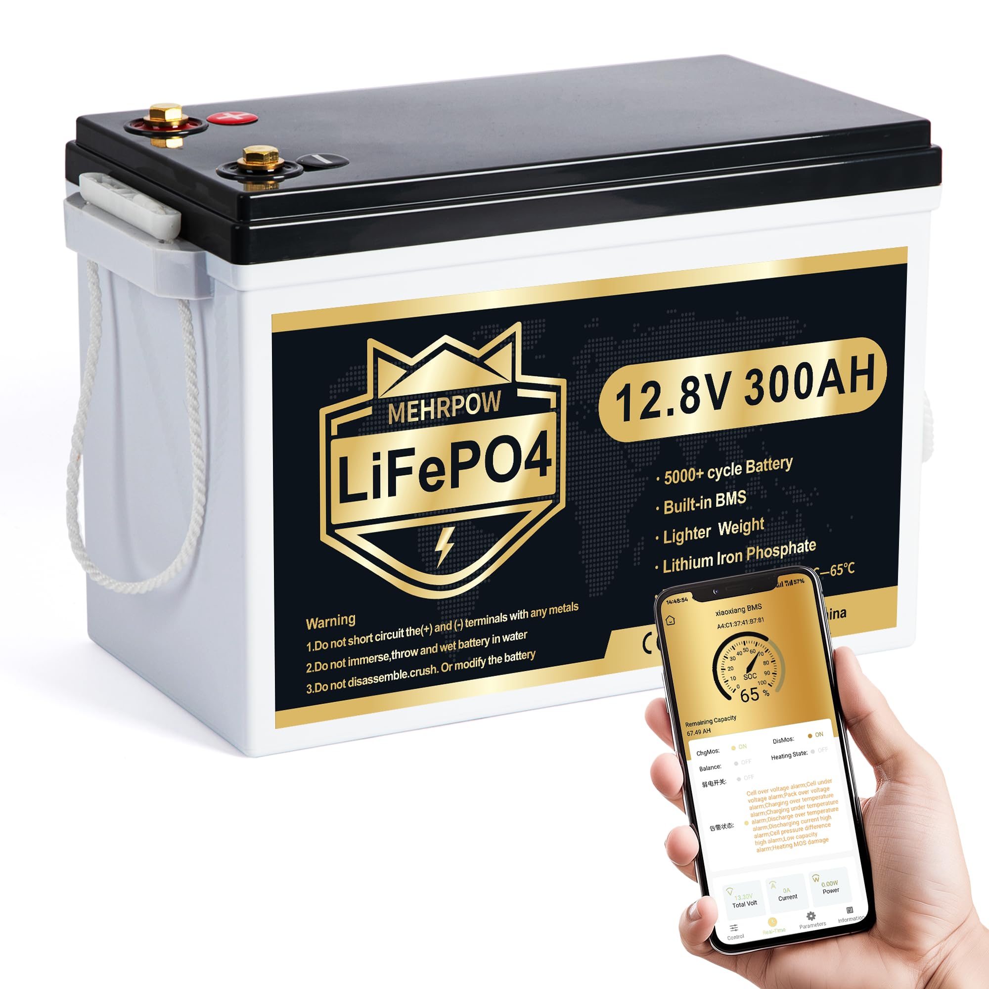 12V 300Ah MINI LiFePO4 Lithium Batterie, Lithium Batterie, 200A BMS, bis zu 15000 Zyklen, Max.3840Wh Energie mit Low Temp Cut off, perfekt für RV, Solar, Trolling Motor