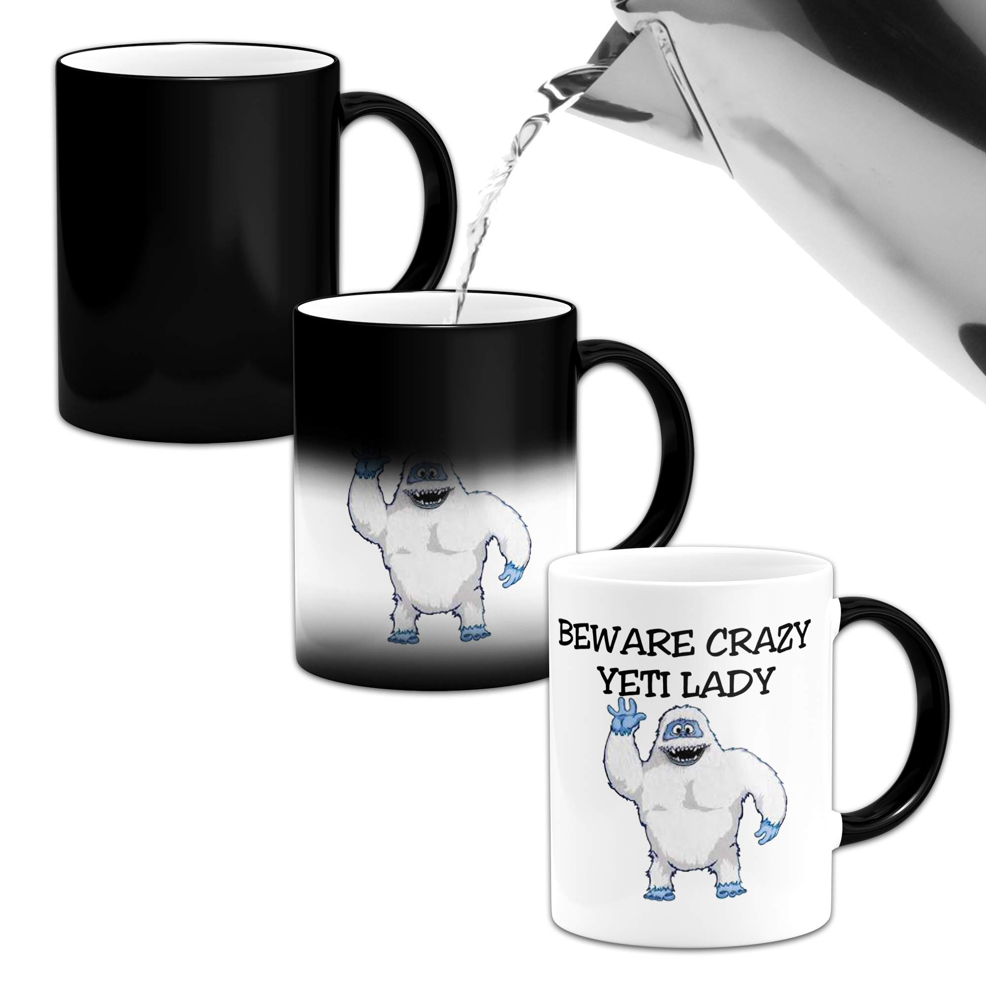 Beware Crazy Yeti Lady Funny Novelty Heat Colour Changing Mug