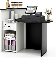 Vista 37 de Giantex Reception Desk, Front Counter Desk with Lockable Drawer, Checkout Table with Round Tabletop, Corner Shelf & Adjustable Shelf for Office