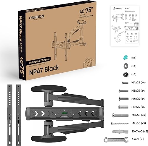 Miniatura 9 de ONKRON Soporte de pared para TV de movimiento completo para televisores de 40 a 75 pulgadas de hasta 77 libras, soporte extensible para TV giratorio