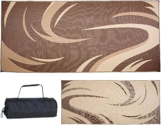 Stylish Camping SD8187 8-Feet x 18-Feet Graphic Swish RV Reversible Patio Mat, Brown/Tan