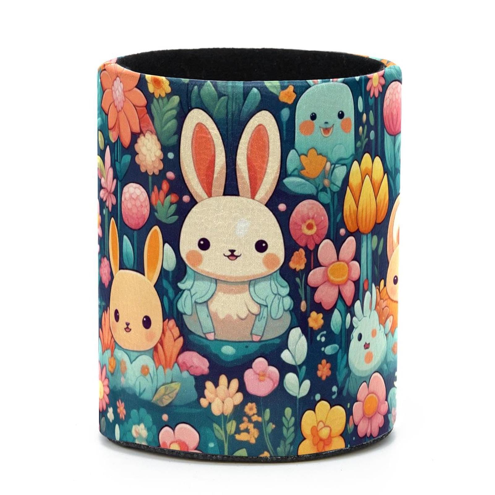 VAPOKF Round Pencil Holders for Desk, Cartoon Rabbit Family Pen Holders Pen Pot Makeup Brushes Storage Desktop Stationery Supplies Organiser for Home Office